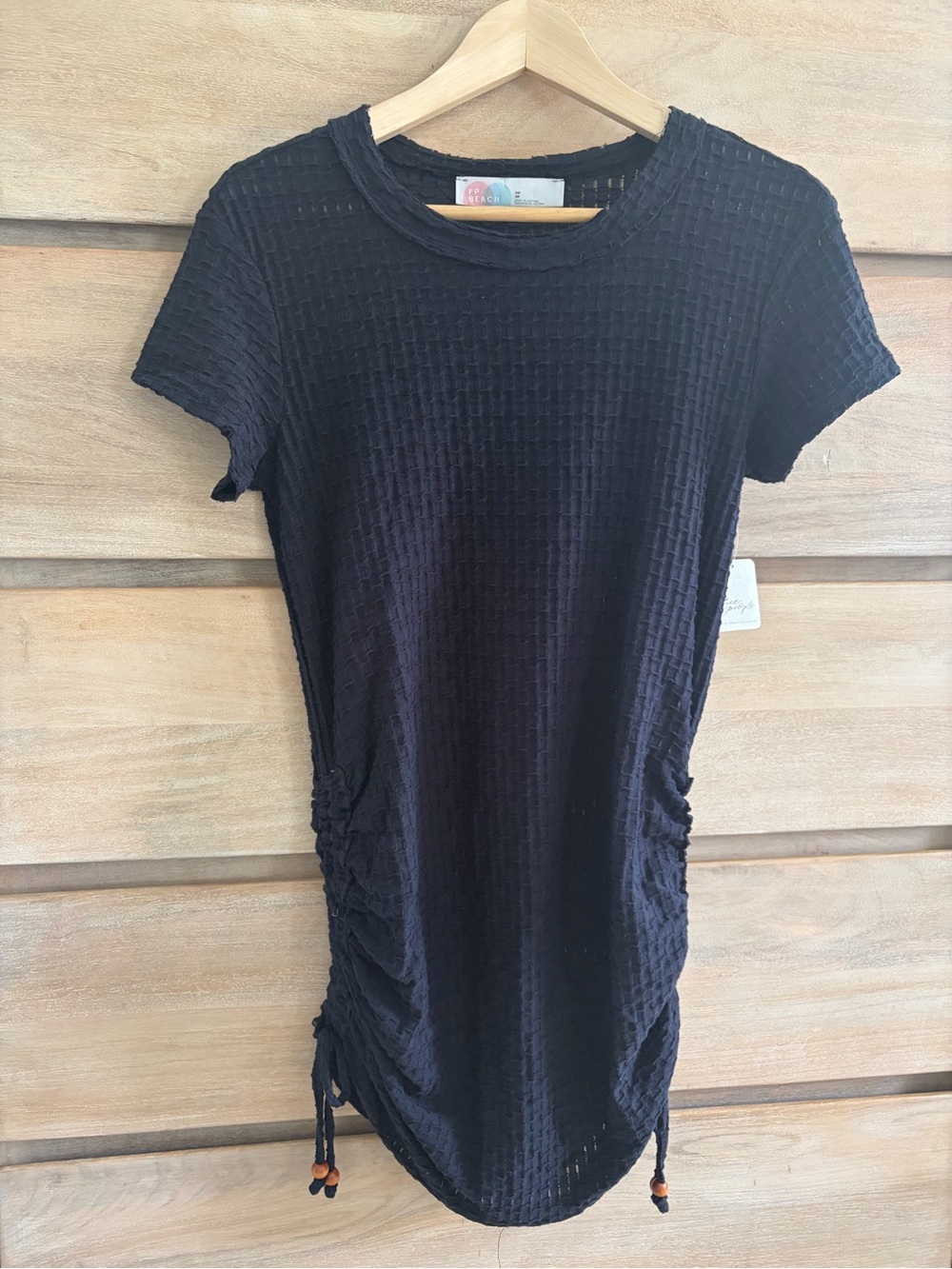 Free People Beach Black Textured Short Sleeve Dress/Swim Coverup